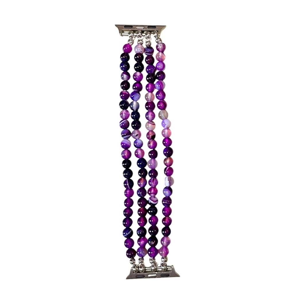 Smartwatch Beaded Bracelet Watch Strap Purple/Silver New